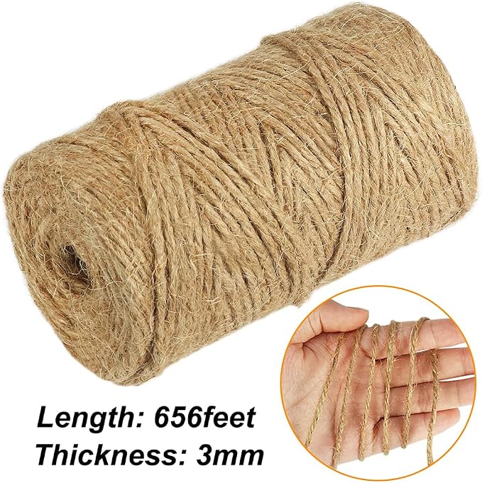Vivifying 3mm Jute Twine, 2Pcs × 328 Feet Strong Natural Garden Twine for Climbing Plants, Tomatoes, Crafts, Gift Wrapping and Decoration (Brown)