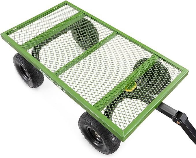 Gorilla Carts Steel Utility Garden Cart with No-Flat Tires, 4 Cubic Feet, 800-Pound Capacity, Green, Amazon Exclusive
