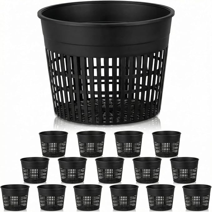 Weysat 16 Pcs Aquatic Plant Pots 6 Inch Round Pond Plant Baskets Net Pots for hydroponics Black Plastic Mesh Pond Containers for Hydroponics Live Aquarium Flowers