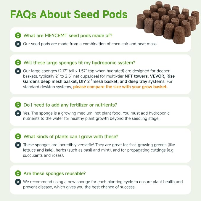 Large Hydroponic Sponges 20 Pack, 2.17" Tall for Deep Grow Baskets, Universal Fit Replacement Pods for Multi-Tier Towers & 2" Net Cup Systems – Seed Starting & Plant Cloning