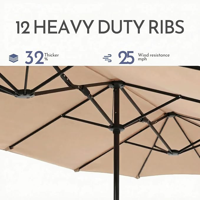 15ft Large Patio Umbrellas with Base Included, Outdoor Double-Sided Rectangle Market Umbrella with Stand, Outside Umbrellas for Poolside Lawn Backyard