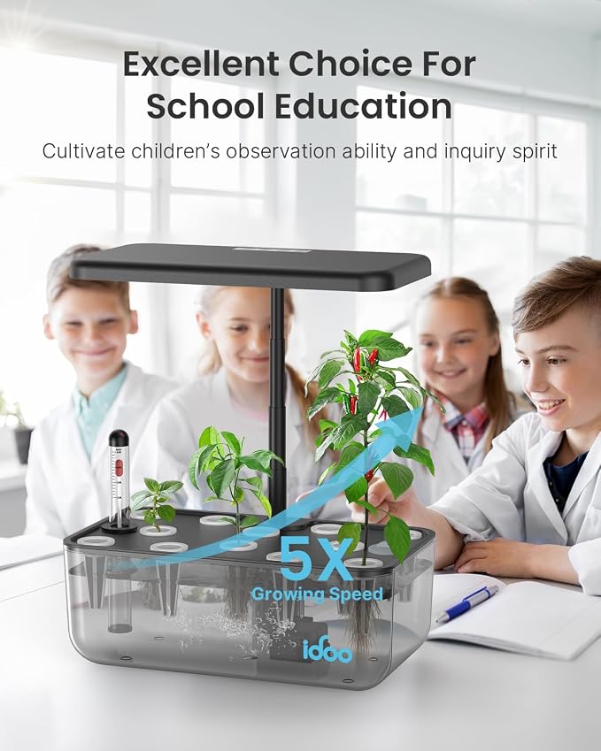 iDOO 12 Pods Indoor LED Hydroponic System Kit, Transparent, 5L, Self Watering, Gifts for Mom, House Warming, Indoor Herb Garden, Hydroponic Growing System