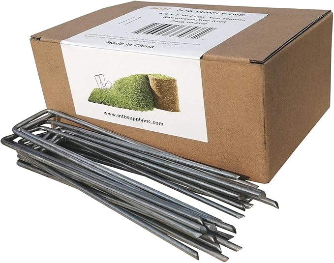 200 Pack 4 Inch 11GA(0.12inch) Landscape Staples Garden Stakes Fence Netting Pins Ground Spikes Sod Cover Fabric Pegs Anti-Rust Galvanized