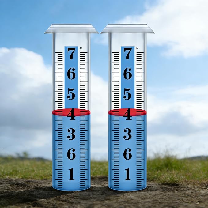 2PCS Rain Gauge Replacement Tube Plastic, Accurate Rain Gauge Outdoor, Thickened and Transparent 7" Capacity Tube with Blue Strip for Yard & Garden, 2 Rainfall Meter Tube with 1 Clean Brush