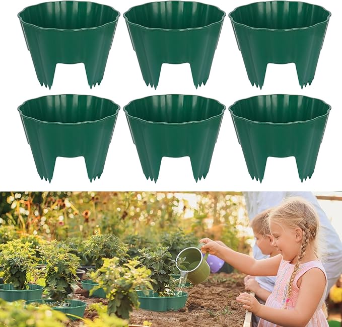6 Pack Round Planting Grow Rings,7" Planting Protective Round Edging, Plant Support Rings to Protects Plants, Deep Watering Plant Collars for Vegetables Herbs Flowers (Green)