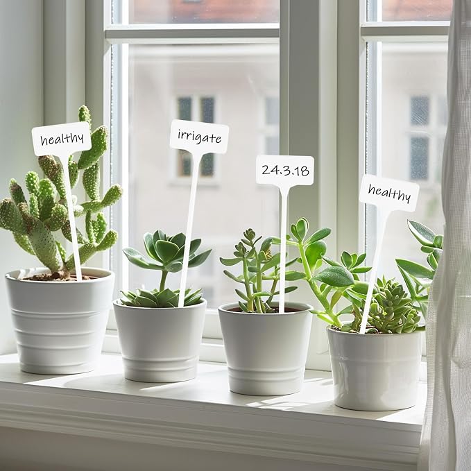 Plant Labels,60PCS Yuanling T-Type 11.4" Large Plastic Plant Tags Waterproof Plant Makers Nursery Garden Labels for Outdoor Indoor Plants Herbs Flowers Vegetable Potted Belt Marker Pen (White)