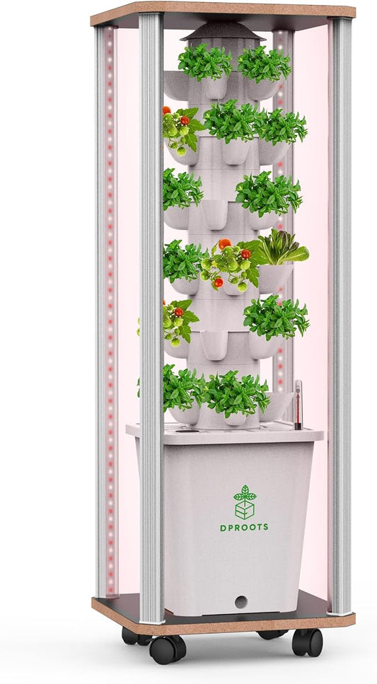 Hydroponic Tower Growing System, 30 Pods Vertical Indoor Garden | 360° Full-Spectrum Lights, Automatic Water Circulation System, Suitable for Leafy Greens and Herbs