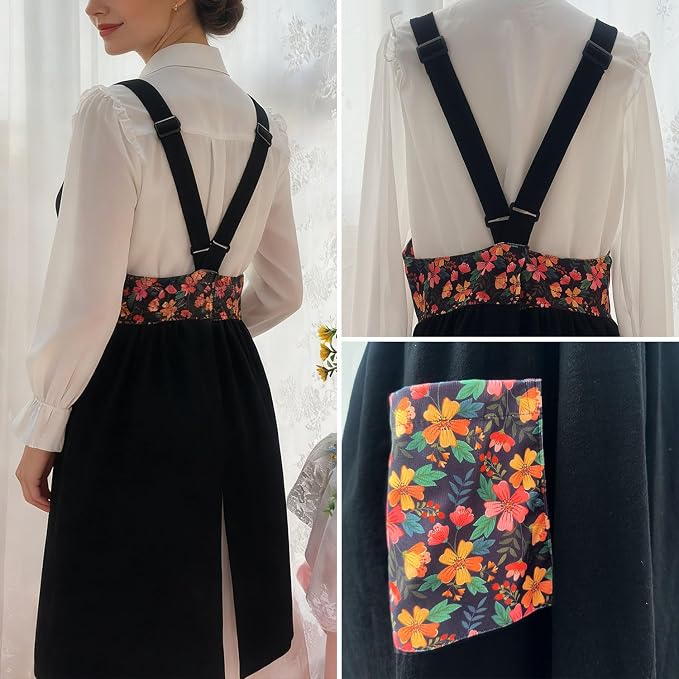 Uaussi Cotton Linen Apron Cross Back Work Apron for Women with Pockets Pinafore Dress X Cross Halter Apron for Chef Gardening