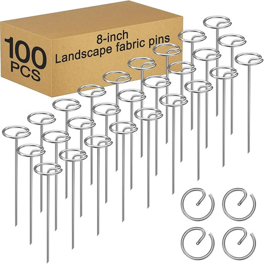 Heavy-Duty Landscape Staples – 100 Pcs 8-Inch G-Shaped Thickened Galvanized Garden Fabric Staples,Rust-Resistant Ground Cover Pins for Weed Barrier, Erosion Control & Landscaping Projects