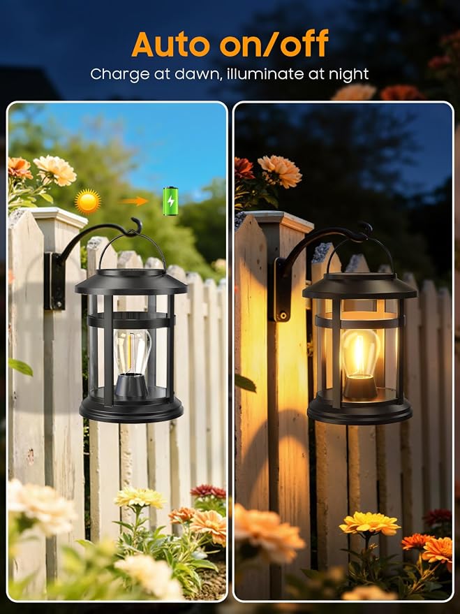 Solar Lantern Outdoor Waterproof, 4 Pack Bright Hanging Solar Lights for Outside Decorative, Upgraded Solar Powered Lanterns LED Lighting for Garden Patio Porch Decor Gifts (Warm Light)