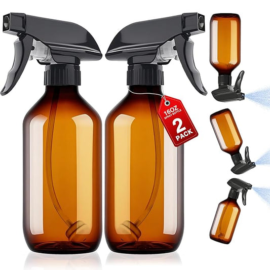 2 Packs Plastic Spray Bottles 360°Water Spray Bottle for Cleaning - 16.9 oz/500 ml Upside Down Spray Bottle Refillable Small Squirt Bottle with Adjustable Nozzle for Hair, Cooking, Plant, Pet (Brown)