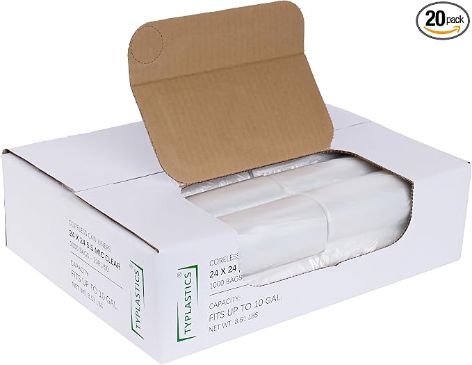 TYPLASTICS Trash Can Liners - Wholesale 1000 Count 7-10 Gallon Trash Bags on Perforated Roll Small Garbage Bags for Light Office Trash Bathrooms Hotels Recycling Commerical and Industrial 24" x 24"