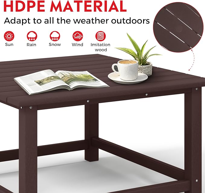 Costaelm Patio Conversation Table, Tatio Accent HDPE Outdoor Weather Resistant, Square Outdoor Porch Balcony Patio Drink Table for Outside, Pool, Backyard, Dark Brown