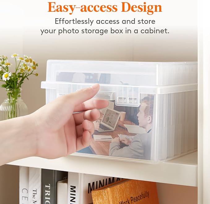 Lifewit 3 Pcs Photo Storage Set with 9 pcs 5"x7" Inner Photo Box& 28 x 22 cm/11x8.5 Transport Case, Craft Organizer for Seed Cards Pictures Office Supplies with 1 Sheet Label Sticker, Clear