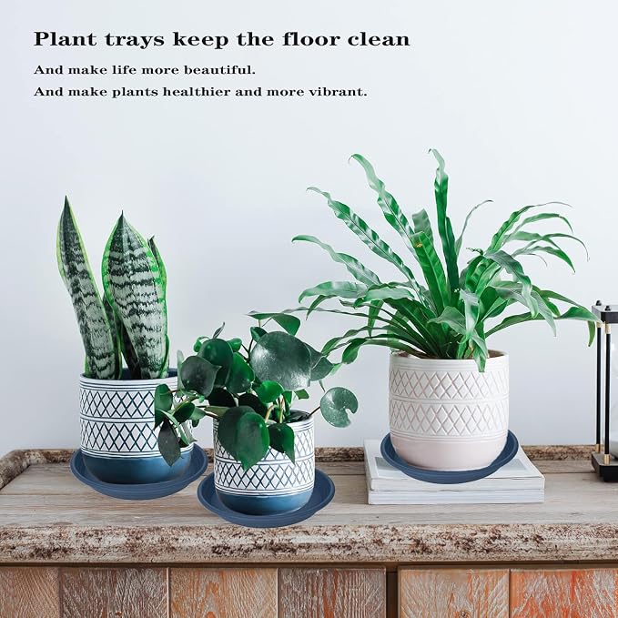 2 Pack of 22 inch Plant Saucer, Large Plant Tray, Heavy Sturdy Plant Drainage Tray for Indoors, Bird Bath Bowls, Sturdy Plastic Pot Tray for Planter 20 21"(Blue)
