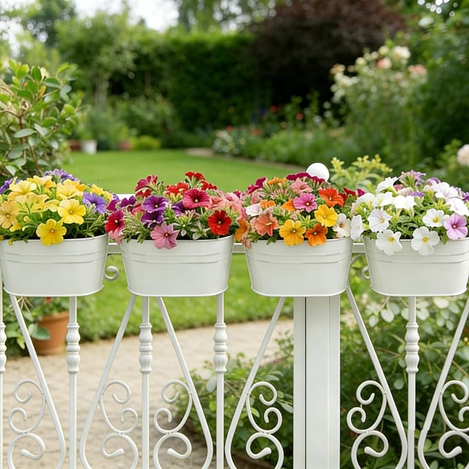 RIOGOO Hanging Planters, Set of 4, Metal Iron Flower Pots with Detachable Hook, White, 10.7" Diameter, Indoor and Outdoor Wall Decor