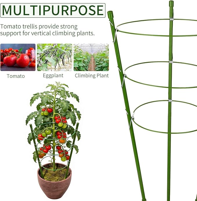 4 Pack Tomato Cage, 18 inches Plant Support Cages for Garden, Upgrade Garden Plant Stakes with Adjustable Rings, Plants Trellis for Tomato, Flower, Climbing Plants, with Twist Tie
