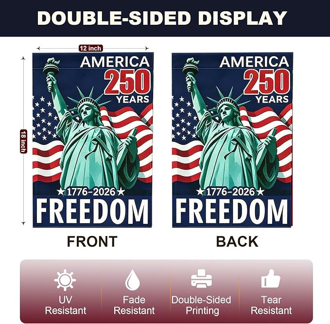 USA 250th Anniversary Garden Flag 12x18 Inch, Double Sided Burlap American 250 Years of Freedom Yard Flags, Patriotic 1776-2026 Commemorative Banner for 4th of July Outdoor Decoration
