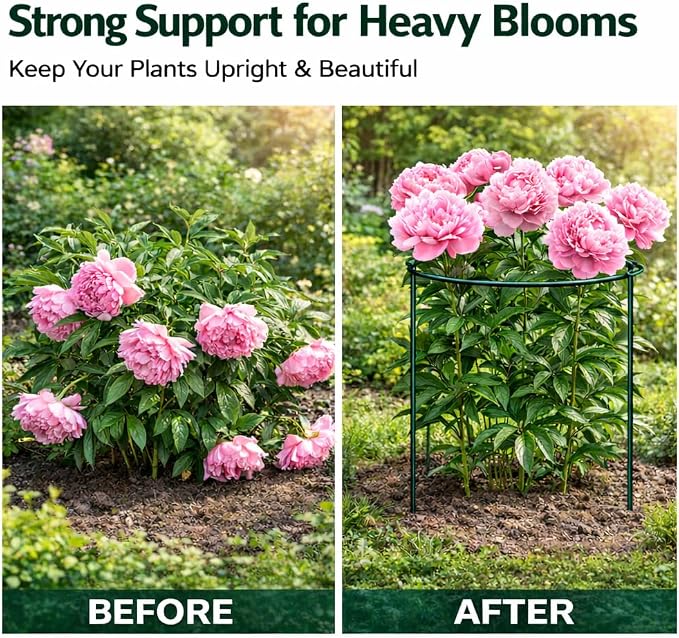 Peony Cages and Supports, 8 Pack Large Half Round Plant Support Cage 10" x 24", Heavy Duty Garden Plant Stakes for Indoor & Outdoor Plants, Peonies, Hydrangeas, Tomatoes & Flowers