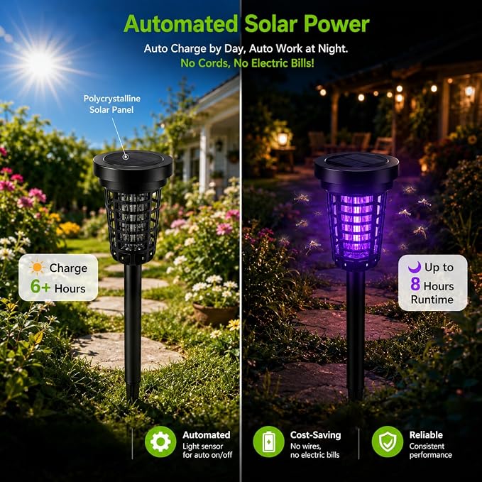4PCS Solar Mosquito Zapper Outdoor, Bug Zapper Outdoor Solar with UV Light, Bug Zapper Repellent Trap, Outside Bug Repellent Trap Used to Keep Gnat Small Flying Mosquitoes Insect Away (4 Units)