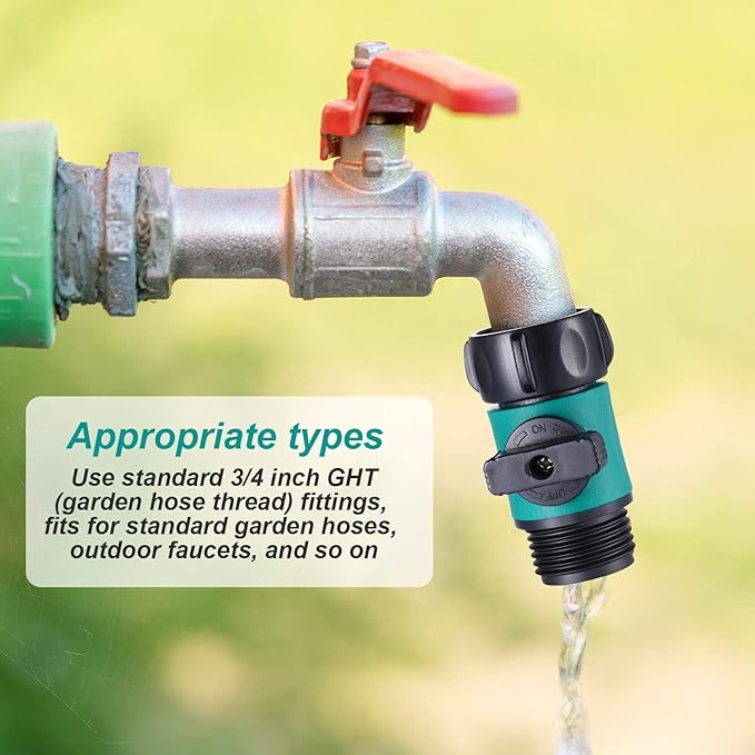 Hotop 6 Pcs Garden Hose Shut off Valve Plastic Connect Water Hose Turn off Valve with Anti Leak Standard 3/4 Inch Thread and Rubber Gaskets (Green)