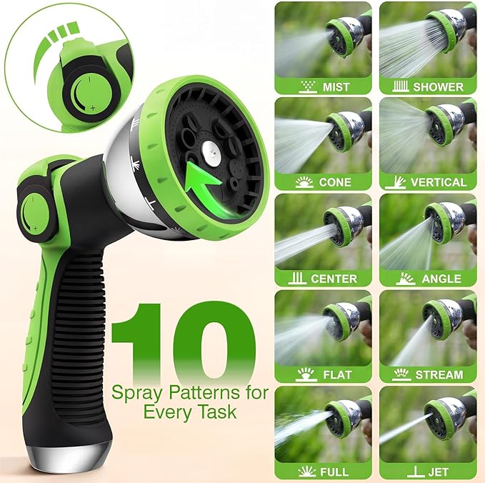 Retractable Garden Hose Reel 150FT x 1/2 in, Wall Mount Water Hose Reel for Outside with Auto Rewind, Tangle-Free Guide, 180° Swivel Bracket, Lock at Any Length, High-Pressure Flow, 10-Pattern Nozzle