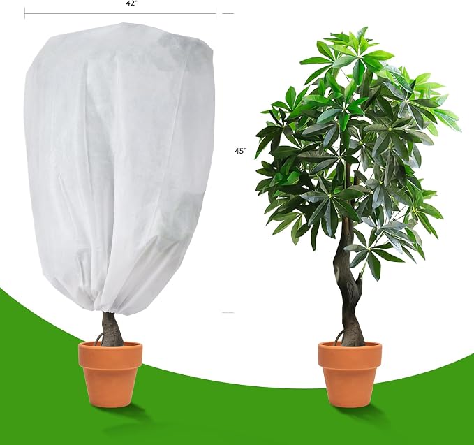 Garutom 2-Pack Plant Covers Freeze Protection 42" x 45" 2.2 oz, Frost Cloth Plants Jacket Drawstring Tree Cover for Outdoor Plants, Shrub Potted Plants Winter