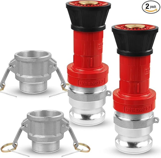 NOVINO Fire Hose Nozzle,2 inch NPSH Heavy-Duty Industrial Fire Hose Constant Flow Fog Nozzle with 2" Aluminum Camlock Fitting Coupling Equipment,2 Pack
