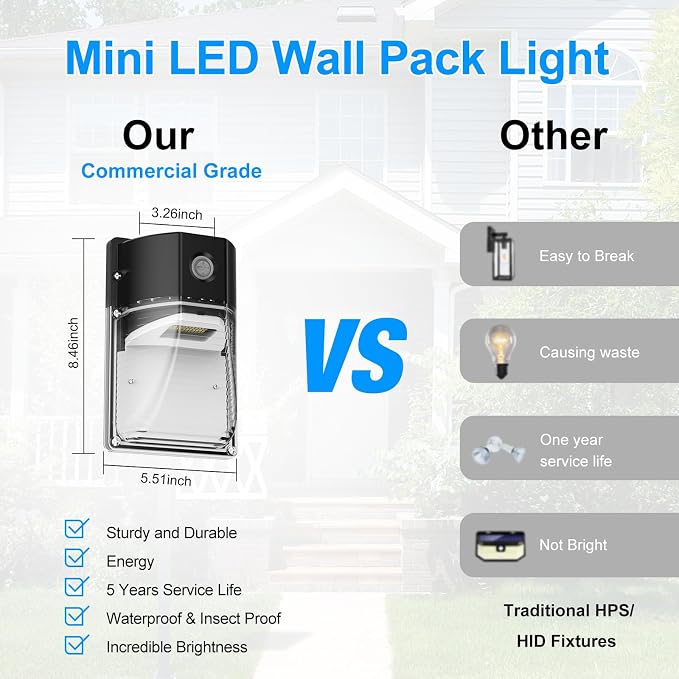 30W LED Wall Pack Light, Dusk to Dawn Outdoor Lighting Sensor, 3600LM, 5000K, LED Outdoor Wall Lights, 120Vac IP65 Waterproof Security Flood Light for Commercial, Porch, Garage, Garden, 1 Pack
