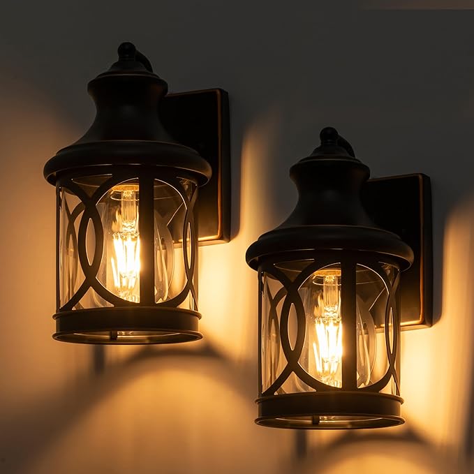2-Pack Outdoor Wall Lights, Porch Lights, Waterproof Outdoor Wall Sconce, Exterior Light Fixture Oil-Rubbed Bronze Finish with Clear Glass Shade for Garage Patio Front Door Balcony, 12in.