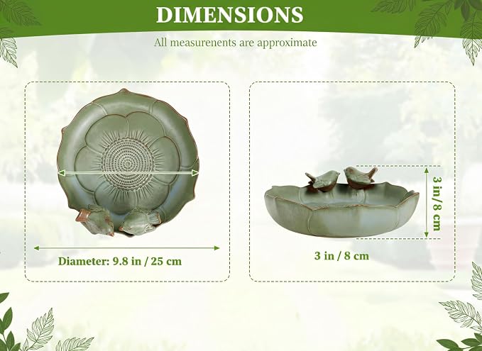 Large Ceramic Bird Bath Bowl Only, 10" Shallow Ground Bird Bath, Handmade Ceramic Birdbath Bowl for Outdoors, Wildlife Water Bowl for Outside, Garden, Tabletop, Balcony and Lawn