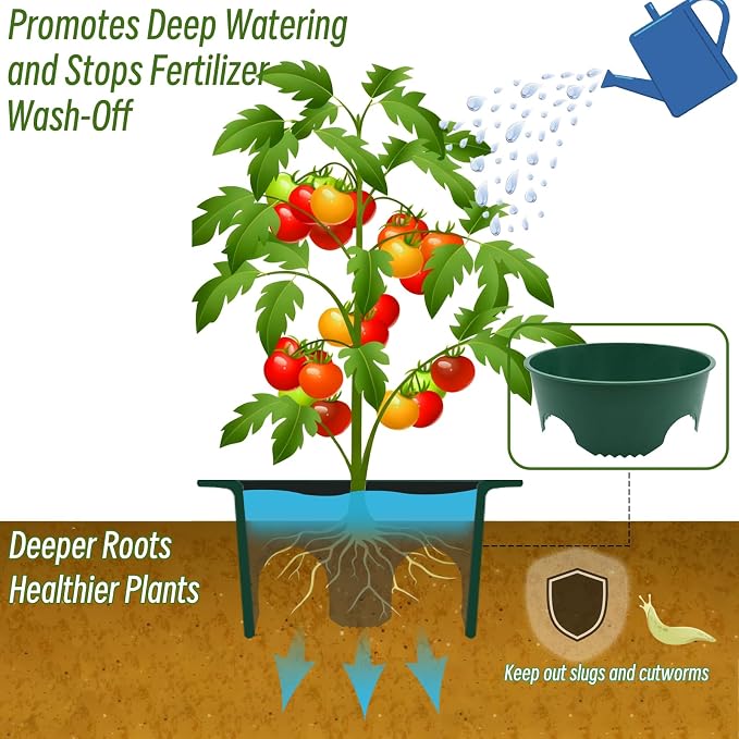 6-Pack Planting Grow Rings, 8.6-Inch Round Plant Support Rings Garden Guard & Edging, Deep Watering for Vegetables Herbs Flowers