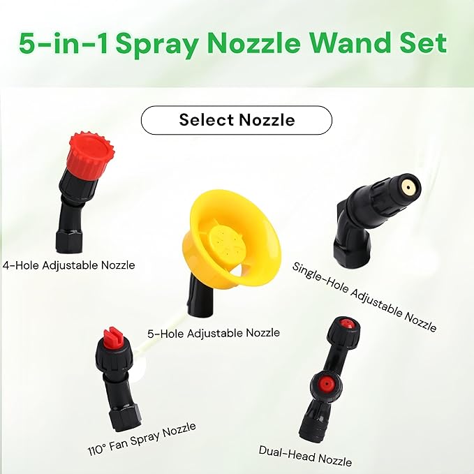 31" Telescoping Sprayer Wand Kit - 5 Interchangeable Nozzles, Stainless Steel with 2 Brass Barbs, 2 Clamps & Teflon Tape for Garden/Agriculture/Car Washing