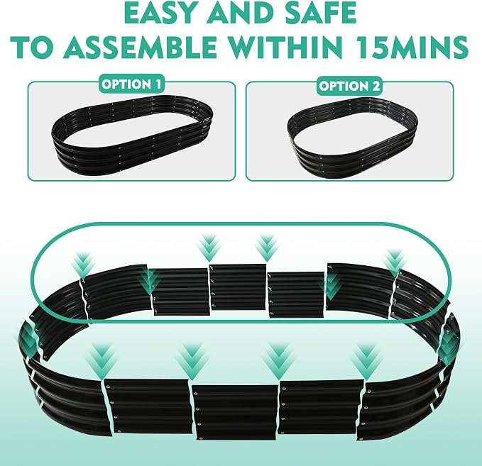 YSEJOMP 6X3X1 FT Oval Galvanized Metal Garden Raised Bed/Plant Box for Planting,36 Inches Diameter Iron Fire Pit Ring,Small Animal Fence-3 in 1 Modular Design in Black (Black, 72X36X11.5 Inches)