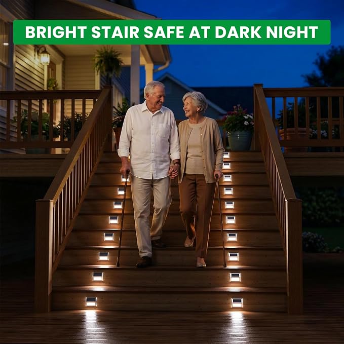 JSOT Solar Lights Outdoor for Deck,Waterproof Solar Garden Lights Decorative Outside Lamp for Walkway,Fence Post,Backyard,Railing,Wall,Pool,Step,Stairs 8 Lights Cool White