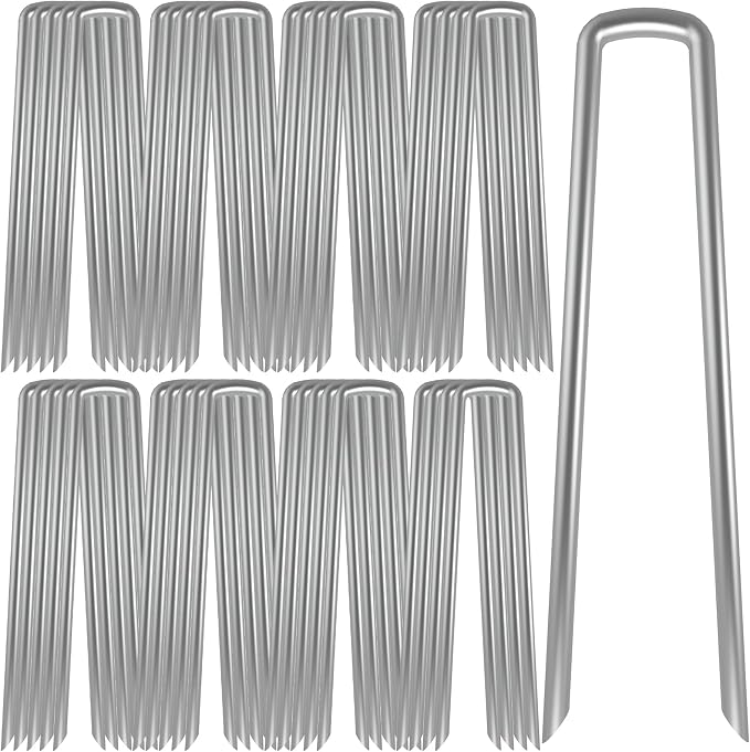 AAGUT 12 Inch 8 Gauge Landscape Staples 40 Pack Galvanized Garden Stakes Heavy Duty Sod Pins Fence Ground Stakes for Weed Barrier Fabric Ground Cover Dripper Irrigation Tubing Soaker