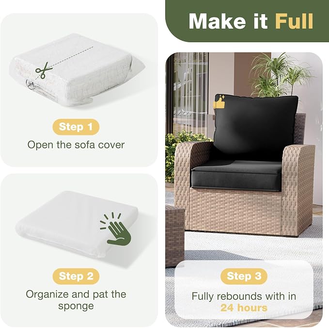 Aoxun Replacement Cushions for Outdoor Furniture, 4-Piece Outdoor Cushions for Patio Furniture, Deep Seat, Waterproof & Fade Resistant Couch Cushion for 4-Seat Patio Conversation Sets, Black