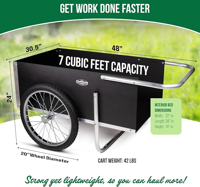 Ultimate Gardener Cart with 7 CF Capacity, Large 20-Inch Wheels for Effortless Maneuverability, and Aluminum Frame That is Strong, Lightweight, and Rustproof
