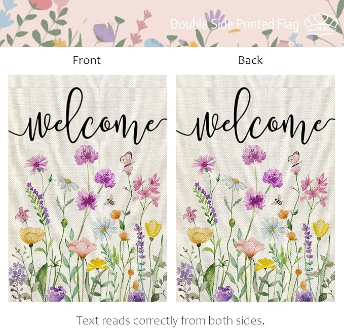 CROWNED BEAUTY Spring Wildflower Garden Flag Floral 12x18 Inch Double Sided for Outside Welcome Small Burlap Yard Seasonal Flag
