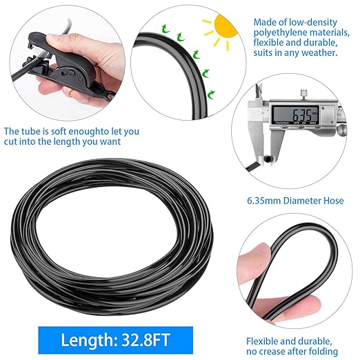 Misting Cooling System 32.8ft(10M) Misting Line + 10 Brass Mist Nozzles + a Faucet Connector (3/4") Fan Misting Kit Outdoor Mister for Patio Garden Greenhouse Trampoline for waterpark