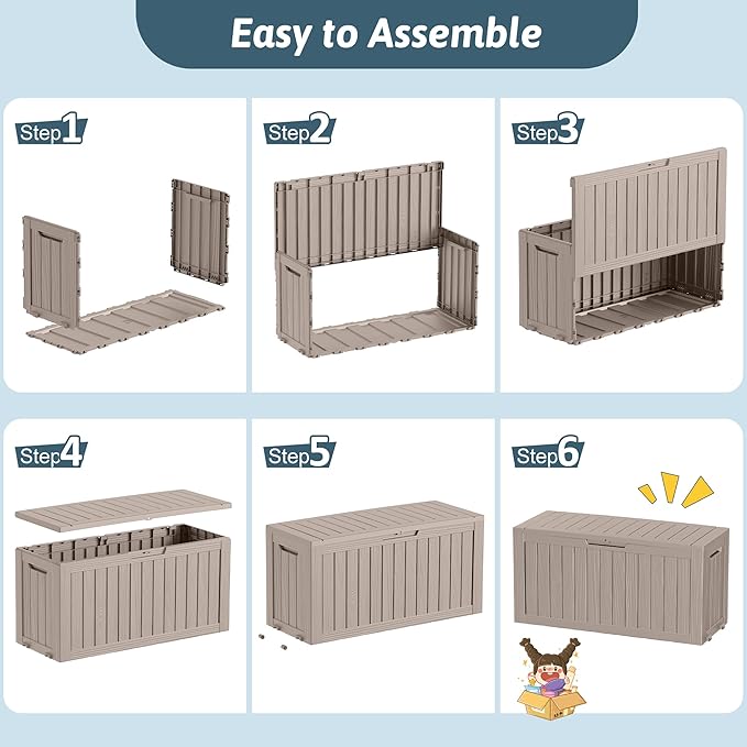 EasyUp 75 Gallon Outdoor Storage Box, Waterproof Space-Saving Resin Deck Box with Wheels for Patio Furniture, Outdoor Cushions, Garden Tools and Pool Floats (Grey, 75 Gallon)