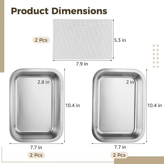 6Pack Microgreens Growing Kit,Stainless Steel Growing Trays Set with 2 x Fine Mesh, 2 x Drain Basin, and 2 x Tray, 10.4 x 7.7 in Sprouting Jar Greens Growing kits for Sprouts, Cat Grass, Wheatgrass
