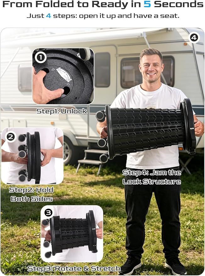2026 Upgraded 3XL Rolling Collapsible Stool with Wheels | 1000lbs Capacity, 24-in Taller & 13-in Wider Retractable Stool for Adults, Thick Swivel Cushion & 5 Silent Casters, for Home, Garage, Kitchen