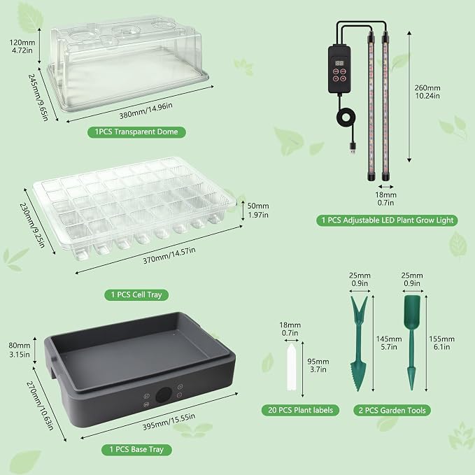 40-Cell Self-Watering Seed Starter Tray with Grow Light, 1-24H Timer, Humidity Dome, Soil pH Meter, Gloves, Seedling Tools, Indoor Kit for Plant Germination, Herbs, Vegetables, Flowers
