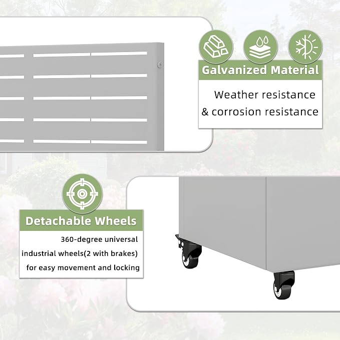 Casaphoria Metal Raised Garden Bed with Trellis and Wheels, 72"x35"x16" Planter Box for Climbing Plants, Vegetables & Vines, Features Drainage Holes and Privacy Screen (Grey-Louvered)