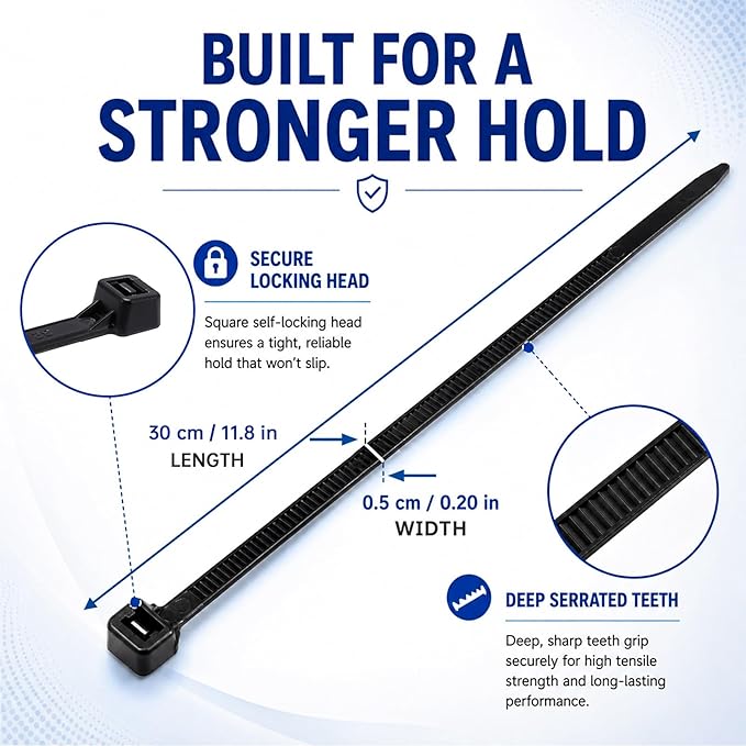 Zip Ties 12 inch, 1000 Pack Heavy Duty Black Zip Ties with 120 lbs Tensile Strength, Self-Locking Nylon Cable Ties,Wire Ties for indoor and outdoor use.