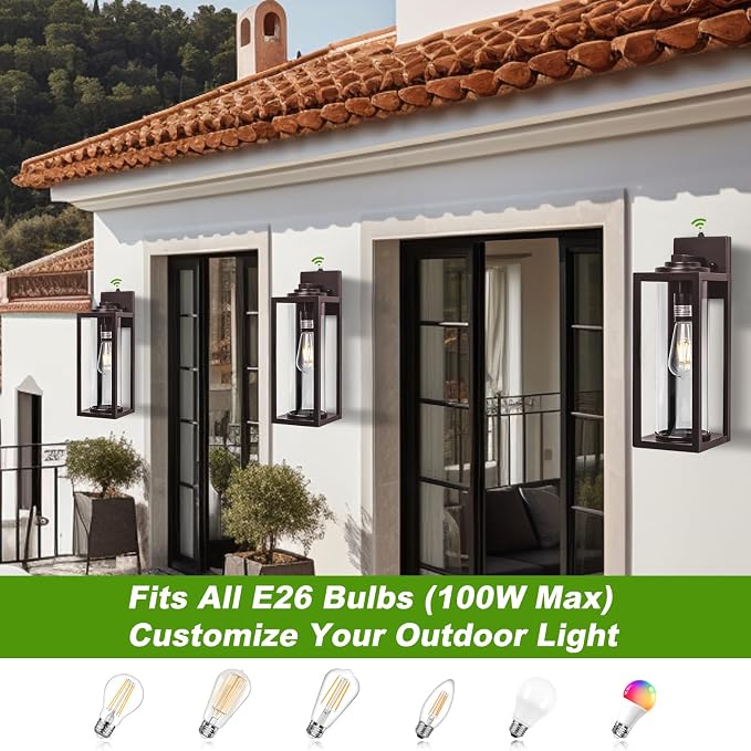 FILIYANO 20inch Dusk to Dawn Outdoor Wall Light Fixtures - 2 Packs Large Exterior Waterproof Outdoor Lighting, Modern Porch Sconces Wall Mounted Lighting, Industrial Outside Lantern for Front Door