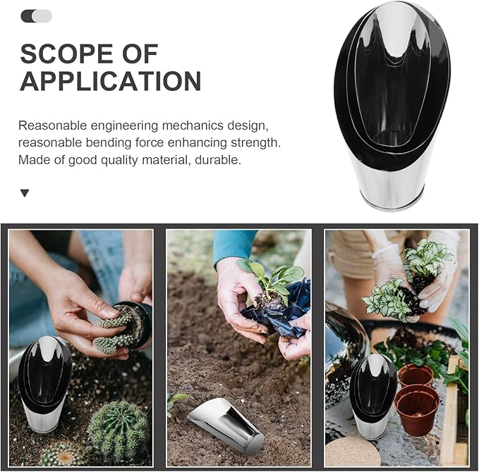 GANAZONO 3Pcs Stainless Steel Bonsai Soil Scoops Garden Shovels Soil Spade Cups for Potting Succulent Plants DIY Plant Helper Tool Set