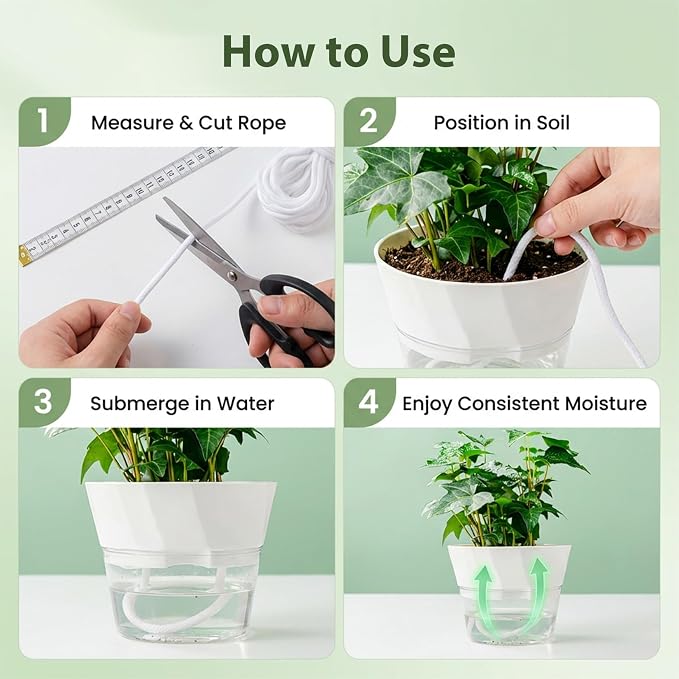 MAQIHAN Self Watering Rope - 39 Feet × 1/6 Inch Self Watering Rope for Plants, Wicking Cord for Vacation DIY Self-Watering System, Capillary Wick for Garden Potting Orchid Tomato Plants(19.5Feet/Roll)