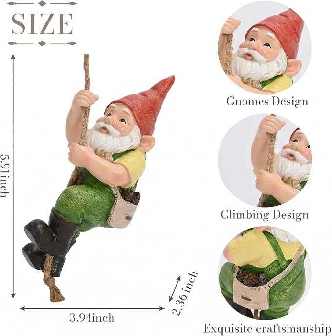 TERESA'S COLLECTIONS Garden Outdoor Decor,Hanging Gnomes Garden Decor,Climbing Gnomes Statue，Waterproof Resin Garden Statue, Garden Gift, Indoor/Outdoor, 6"